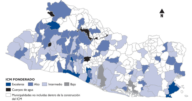 Mapa para el índice de competitividad municipal de El Salvador